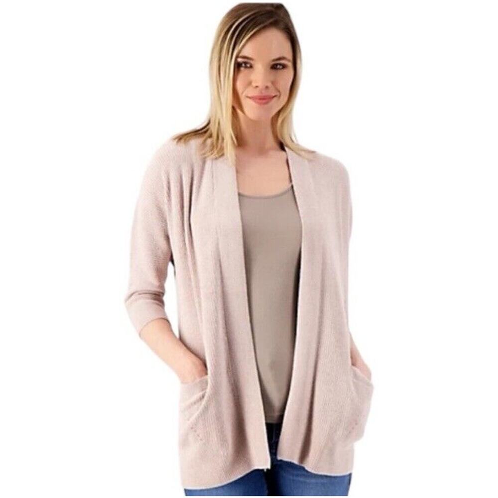 Barefoot Dreams CozyChic Lite Large Cardigan Lounge Pink Blush Ribbed Dolman B8